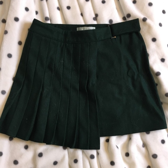 Urban Outfitters - J.O.A. - Green Asymmetrical Pleated Wool Blend Skirt - Picture 1 of 4